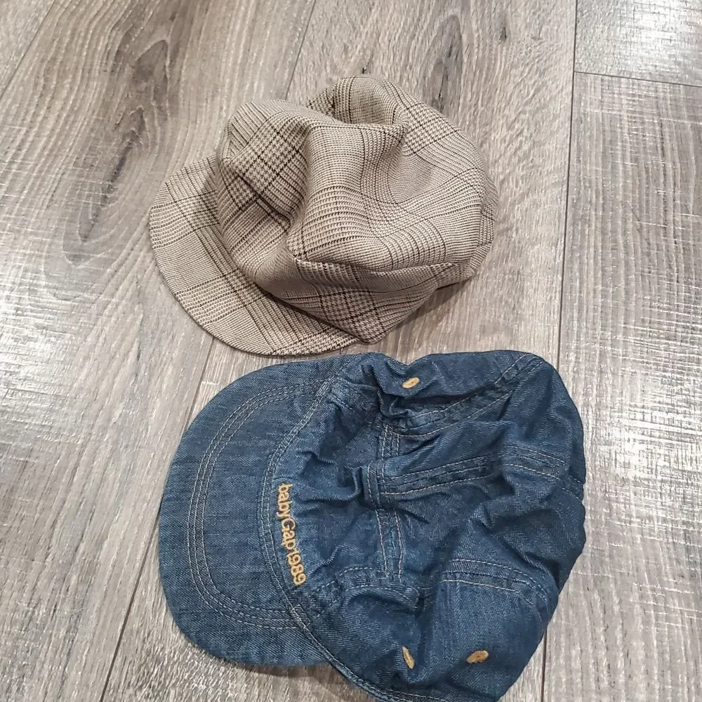 Baby Hats Babycap Beige Plaid and Blue Denim Baby Boy Hat Set 2 Pieces